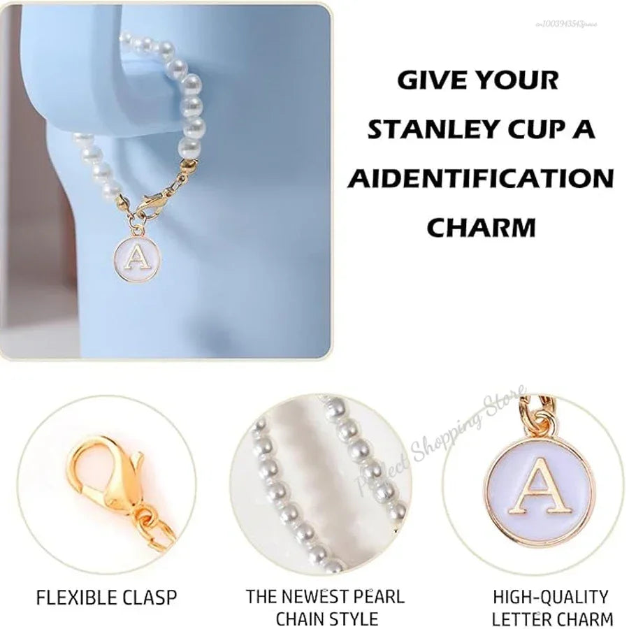 Add a Personal Touch: Letter Charm with Pearl Chain for Tumbler Handles - ONE TO FIVE