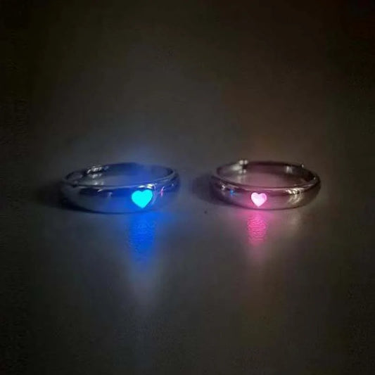 Glowing Love: Blue Heart Luminous Ring for Couples – Adjustable & Stylish - ONE TO FIVE